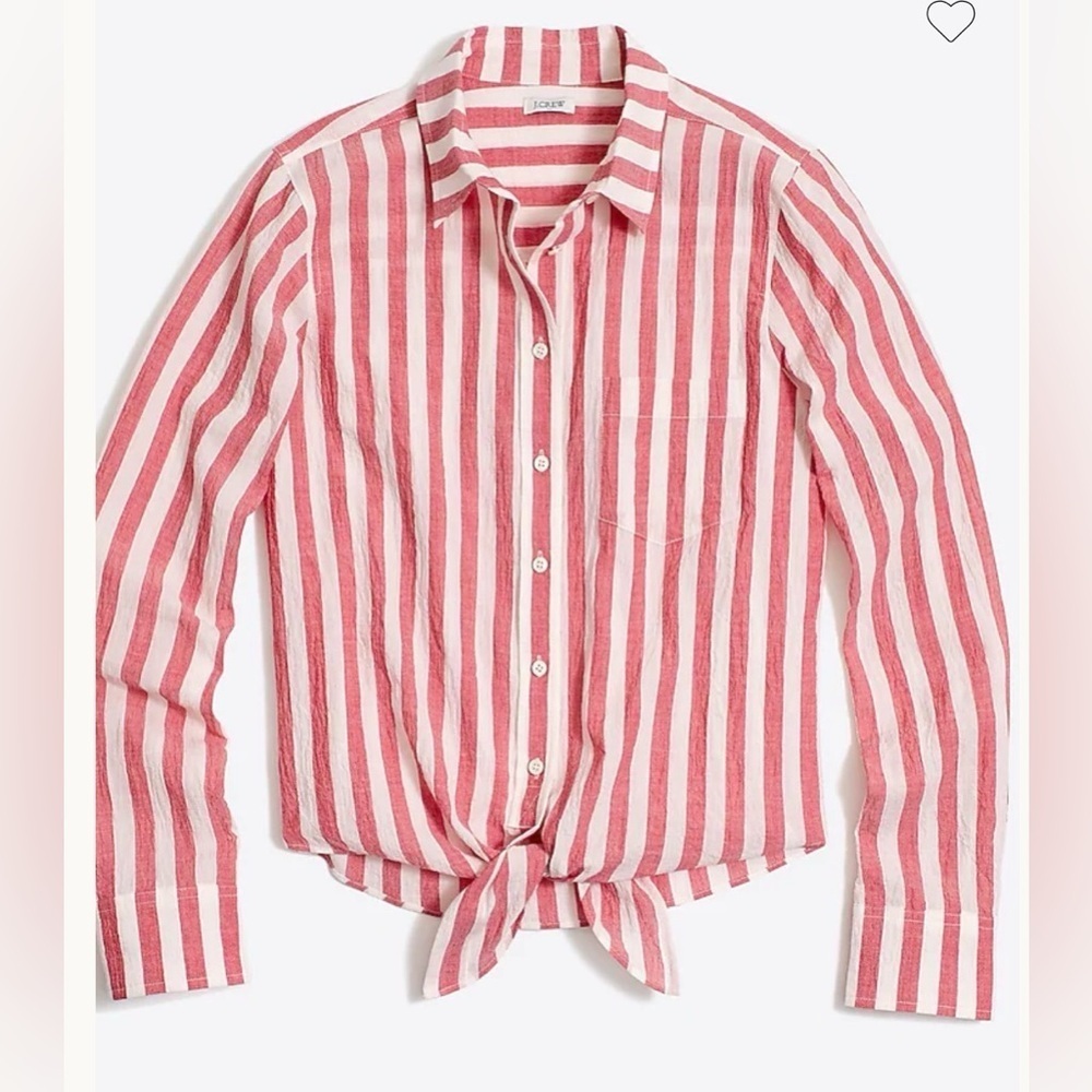 J. Crew Red and White Striped Tie-Front Shirt soze M preppy
